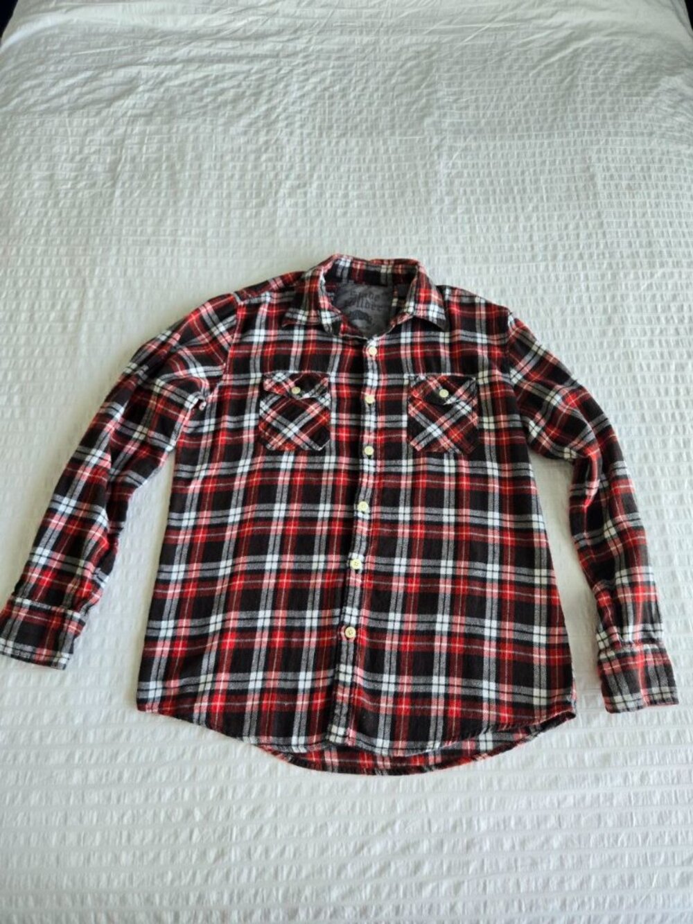 Blade Milber Men's Red Black Plaid Flannel Shirt Size Medium 100% Cotton Button - Picture 2 of 10